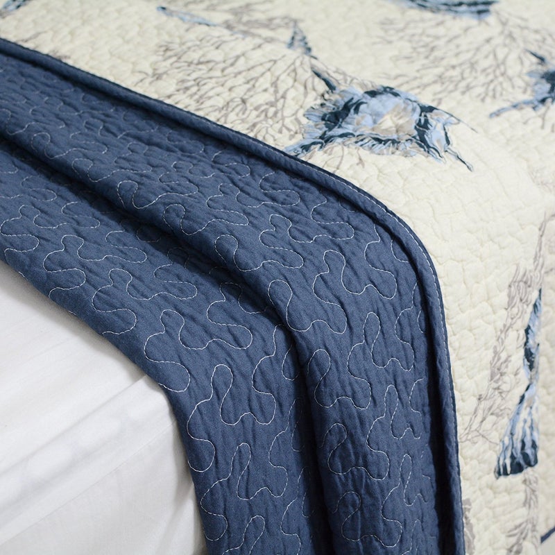 Brandream Coastal Seashell Beach Bedding Quilt Set Nautical Coverlet Set King Size 100% Cotton 3-Piece - Image 4